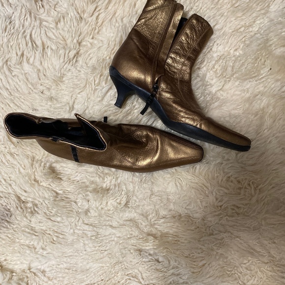 Prada Shoes - Prada gold kitten heel boot size 38